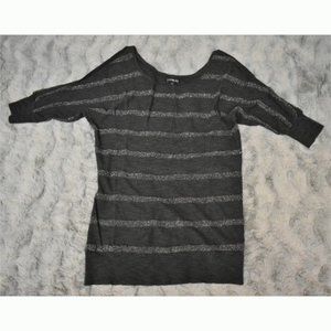 Express knit stripe grey silver dolman half sleeve tunic shoulder cut out scoop
